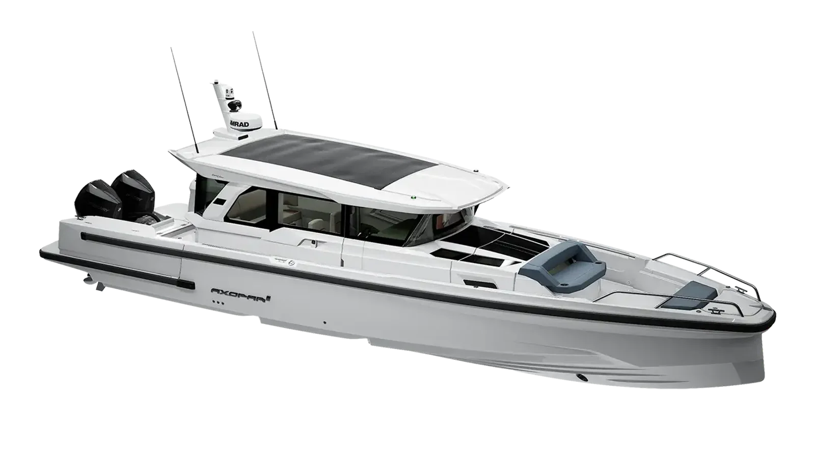 Sterówka Axopar z ekranem Simrad NSO 4 w oficjalnym materiale prasowym marki