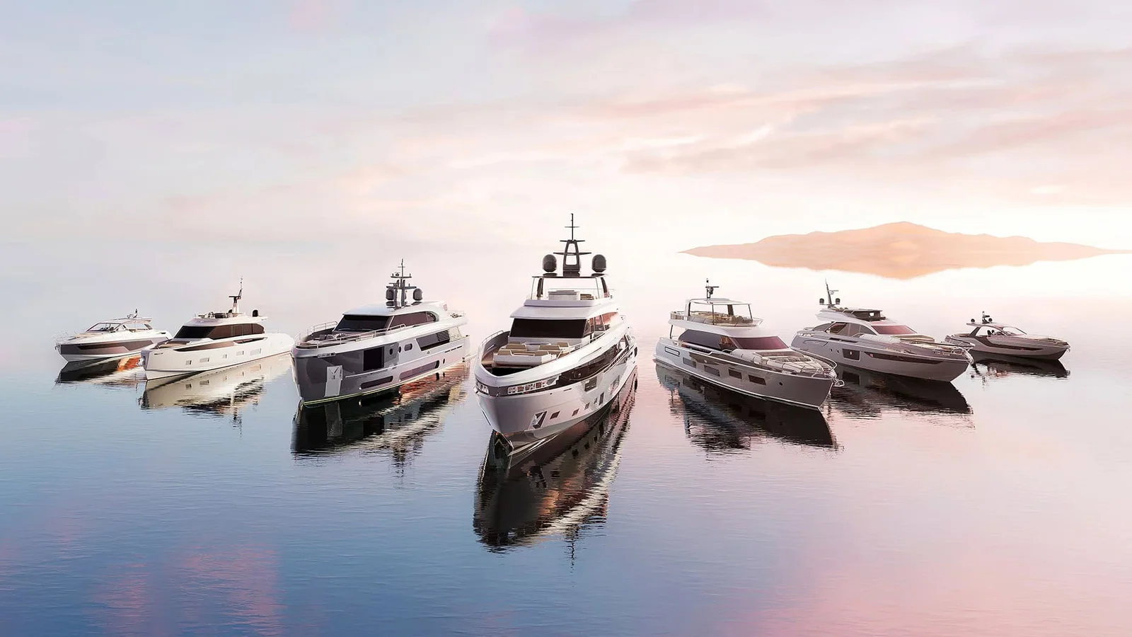 Oficjalna wizualizacja floty Azimut Yachts ilustrująca szeroką listę modeli na Cannes 2026