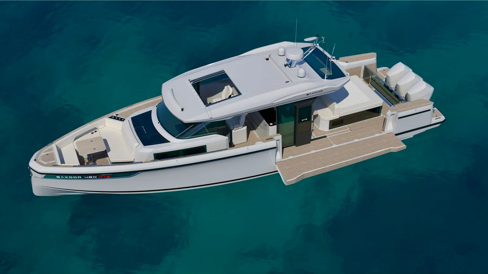 Saxdor 460 GTS open walkaround yacht on the official Cannes 2026 press image